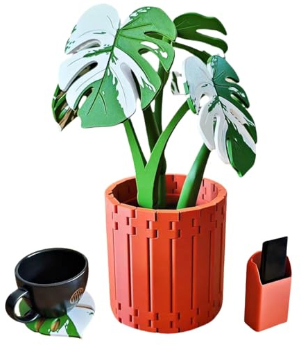 Generisch Monstera Plant Coasters Set 3D Printed,Funny Magnetic Monstera Pot Coasters,Creative Turtle Leaf Tropical Leaves Plant Coaster,Non Slip Anti Heat Reusable Home Coaster