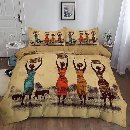 MDKLXIDF Bettwäsche 155x220 Afrika 3 Teilig Atmungsaktive Bettbezug mit Reißverschluss, Weich Mikrofaser Bettwäsche-Sets für Kinder - 1 Bettbezüge und 2 Kissenbezug 80x80cm