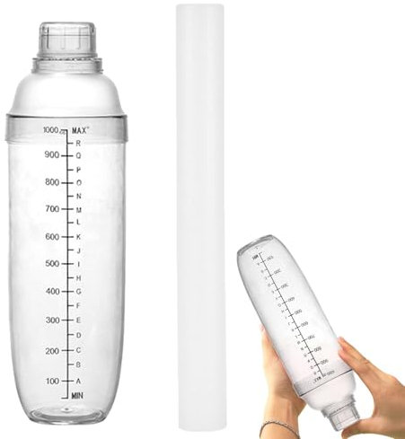 Cocktail Shaker Set - Clear Shaker with Strainer and Scale | Drink Mixer Bottle with Lemon Hammer, Jigger Measuring Tool for Home Use, Bartender