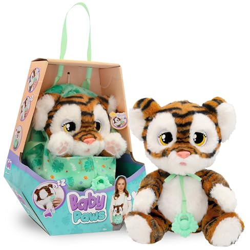 Baby Paws Tiger INTERAKTIVES PLÜSCHTIER Süßer interaktiver Plüschtiger, der Laute von Sich gibt, die Augen öffnet und schließt und einen Tragebeutel enthält. Kinder ab 3 Jahren