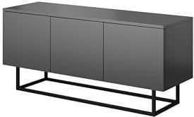 PAWS MEBLE Asgard RTV 120 3D Grau Stehend – TV-Lowboard 120 cm – Modernes Loft-Design – Push-to-Open – Metallfüße optional – 2 Schränke mit Regalen