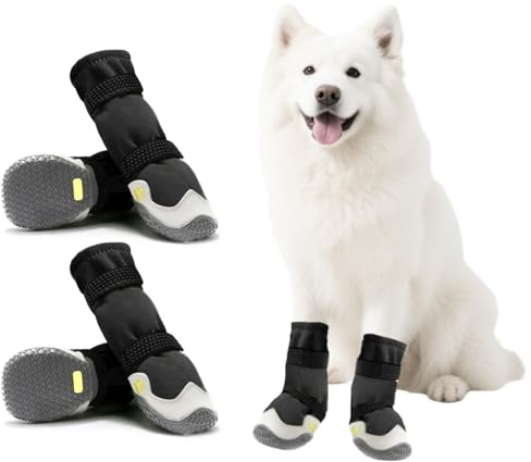 Hundeschuhe Pfotenschutz [4 Stück], Wasserabweisend & Atmungsaktiv, rutschfeste Sohle & Reflektierender Klettverschluss - Für Klein/Mittel/Großhunde | Hochschaftige Outdoor Hundestiefel (1#)