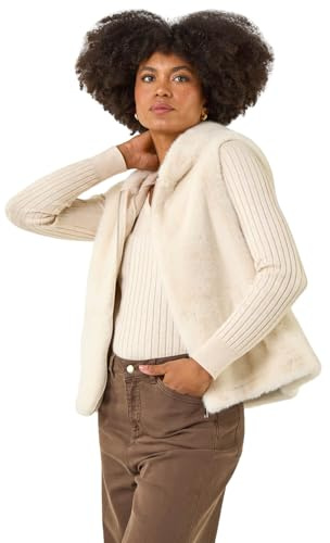 Roman Originals Hooded Faux Fur Gilet for Women UK - Ladies Everyday Autumn Winter Comfy Soft Evening Vacation Work Party Night Out