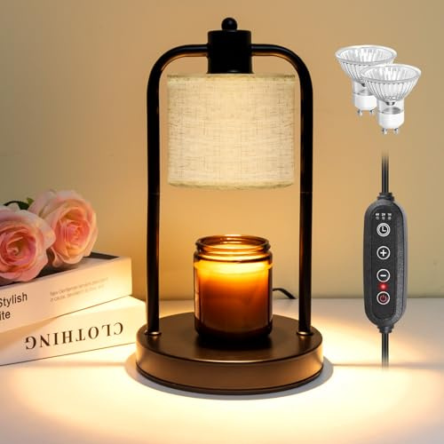 Candle Warmer Lamp for Yankee Candles: Electric Wax Melts Warming Light with Timer Dimmable for New Home Decor, Christmas Birthday Thanksgiving Gifts for Mom Women Men (Black + Cotton Linen)