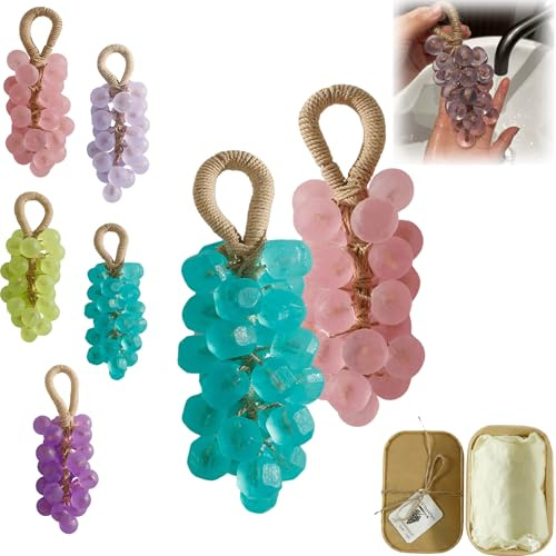 Seife mit Traubengeschmack am Seil, handgefertigte Kristall-Traubenseife, for Händewaschen und Baden, kaltgerührt, lufterfrischend, Geschenkidee for Damen und Herren(Peach Pink+royal Blue)