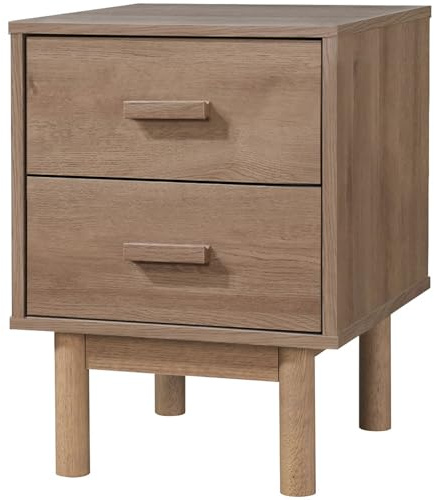 Melanie Nachttisch Eicheoptik, 40 x 44 x 55 cm, Nachtkommode mit 2 Schubladen, skandinavischer Beistelltisch aus MDF und Holzwerkstoff für Schlafzimmer und Wohnbereich