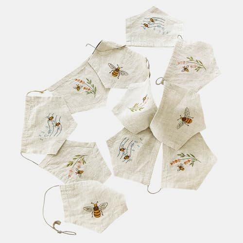 Loberon Wimpelgirlande Fluttery - Zarte Bienen-Stickerei - Natürlicher Look - Dekoration - Wandschmuck - Leinen - Jute, leinen/bunt