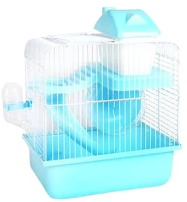 Hamsterkäfig Doppelstöckiger Villa-förmiger Drahtkäfig mit Futternapf, Laufrollschuh-Spielzeug, kleines Schloss, doppellagiger Hamsterkäfig