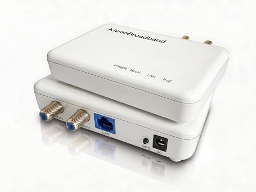 Kiwee Broadband MoCA 2.5 Adapter mit 2,5GbE Port & PoE+ 30W | Erweitertes E-Band (400–900MHz) | Ethernet über Koax für Wi-Fi 6E/7 APs & IP-Kameras | Satelliten-TV kompatibel | KB-M3-03E