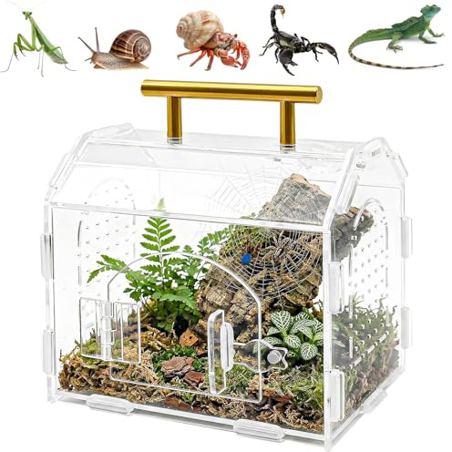 Cyiecweu Insektenterrarium, Vivarium, Acryl-Terrarium mit Magnetverschluss, Tragbar Reptile Fütterungsbox für Springspinnen, Gottesanbeterin, Geckos, Schnecken, Laubfrösche, Käfer, 15x12x14cm