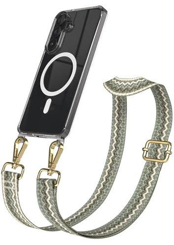 EAZY CASE Handykette - Verstellbares Taschenband kompatibel mit Galaxy S26 Plus, Schulterriemen, Handykordel mit Silikon Hülle, Qi Charging kompatibel, Umhängetasche, Grün Beige Gold