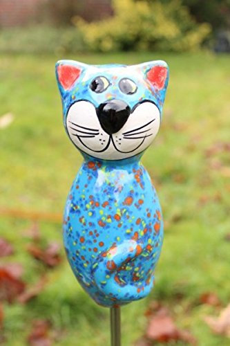Manufaktur-Lichtbogen Katze aus Keramik - mittel-blau - ca. 17 cm hoch - Gartenstecker