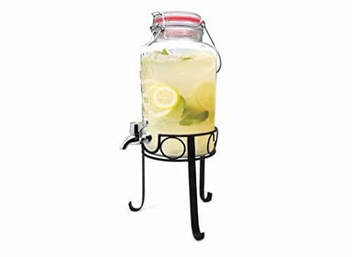 NERTHUS FIH 285 - Dispensador de 3L con soporte, dispensador de bebidas de vidrio con grifo y soporte incorporados