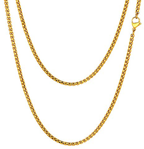 FOCALOOK 5mm massiv Marina Kette Halskette 18k vergoldet 45cm/18 lang Edelstahl Gliederkette für Männer Jungen Punk Hip Hop Rapper Halsschmuck(gold)