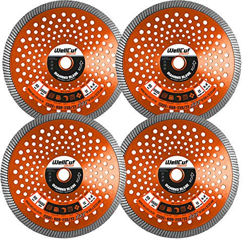 Diamond Cutting Discs For Angle Grinder 230mm 22.23mm Bore, Fast Clean Cut on Concrete Reinforced Concrete Marble And Granite Stone Sandstone Brick Tiles Or Ceramic Tiles WellCut (Pack of 4)