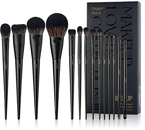 Jessup Pinceaux Maquillages 14 Pièces Noir Set de Pinceaux Maquillage Fond de Teint Kabuki Fard à Paupières Contour Anti-cernes Poudre Eeyeliner pli Pinceau de Mélange des Sourcils, T336