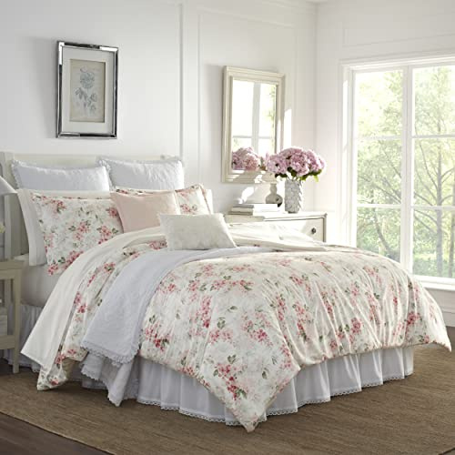 Laura Ashley Parure de lit de Luxe Ultra Douce pour Toutes Les Saisons, Design élégant et délicat pour décoration d'intérieur, Polyester Imitation Velours, Rose poudré, très Grand lit