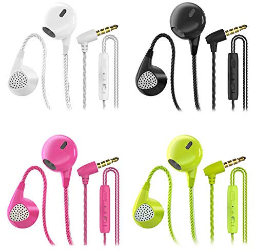 CBGGQ 4 Paare In Ear Kopfhörer, Stereo Bass In Ear Ohrhörer mit Mikrofon & Fernsteuerung Noise Cancelling Bass-Sound Kopfhörer für iOS, Android Smartphones,MP3 Players(Weiß+schwarz+rosa+grün)