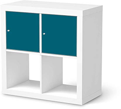 Möbel-Folie passend für IKEA Kallax Regal 2 Türen Quer I Möbeldekoration - Möbel-Sticker Aufkleber Folie I Deko Wohnung für Wohnzimmer, Schlafzimmer - Design: Türkisgrün Dark