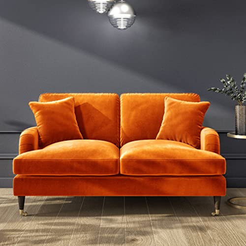 Payton Orange Velvet 2 Seater Sofa