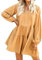 FANCYINN Robe Courte Femme Ourlet à Volants Lin Casual Robe Patineus Manches Longues Jaune S