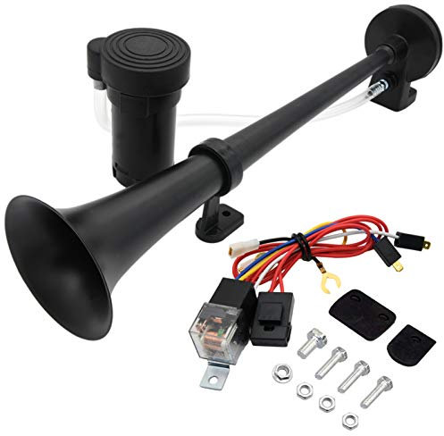 LIYYOO Klaxon à air simple pour camion trompette avec compresseur, 45,7 cm, 12 V 150 dB, pour tous les véhicules 12 V, camions, trains, bateaux, voitures, kit complet de klaxon à air à trompette