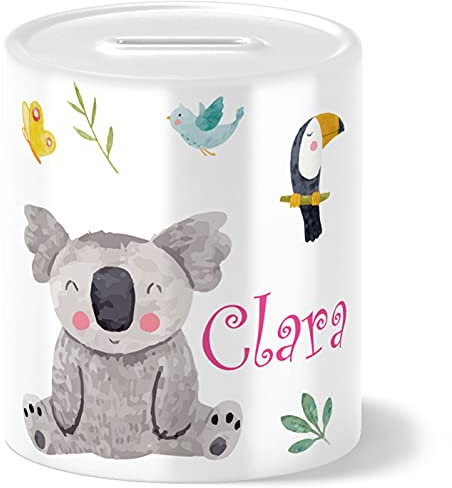 OWLBOOK® Kinder Spardose Koala Bär | personalisierte Geschenke Konfirmation Jugendweihe Kommunion Firmung Einschulung Geburt Baby Kind | Geburtstagsgeschenke Ostergeschenke für Kinder | Keramik