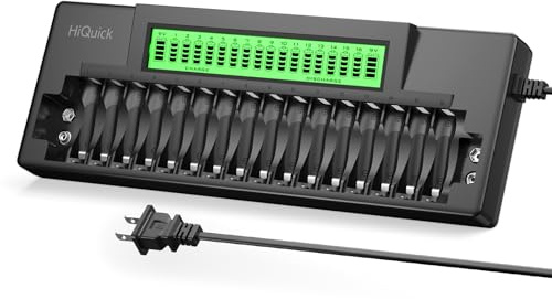 HiQuick 16+2 Bay AA AAA 9V Battery Charger, Fast Charging for NiMH NiCD Rechargeable Batteries, 2 Separate Charging Slot for 9V Battery with Smart LCD Display
