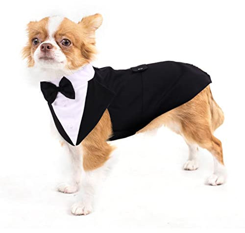 Dog Tuxedo Outfit, Cat Tuxedo Small Dog Suit Wedding Outfit Wedding Suit With Bow Tie(Black, S)