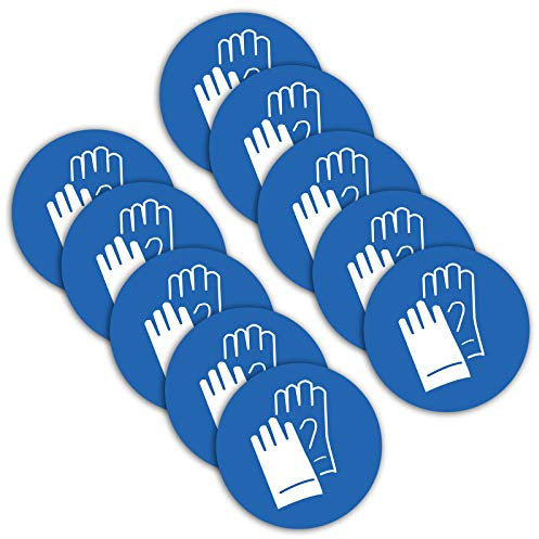 10 Stück Sicherheitshandschuhe Gebotszeichen Aufkleber Ø 9,5cm Handschuhe tragen Sticker Gebotszeichen mit UV Schutz für Außen-und Innenbereich von STROBO