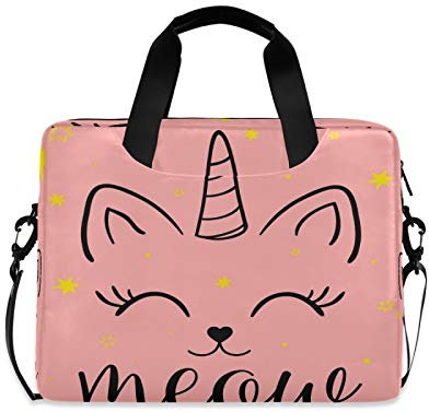 OOWOW Sacoche pour ordinateur portable pour femme et homme Motif licorne et chat Rose