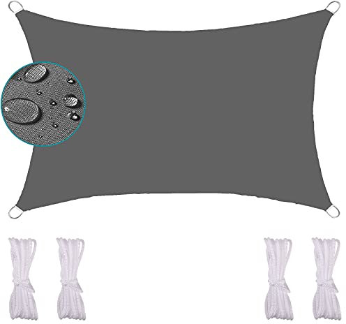 Imperméable Voile d'ombrage 4X7M, Anti UV Toile d'ombrage Rectangulaire Multifonction Compris Corde de Fixation Différentes Tailles pour Terrasse Gris Foncé