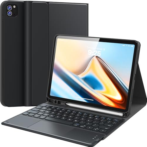 Earto iPad Air 11 inch Case with Keyboard M3 2025/M2 2024, For iPad Pro 11(4th/3rd/2nd/1st Gen), Smart Trackpad, Pencil Holder, Wireless Detachable Keyboard for iPad Air 5/4th Generation, Black