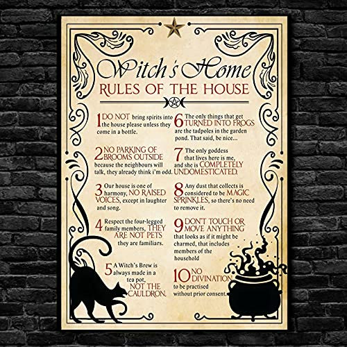 SIGNCHAT Witch's Home Rules Of The House For Home Garden Poster Plakette Decor Gallery Wall Tin Sign 20,3 x 30,5 cm