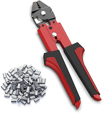 Pinza a crimpare per filo da pesca Pinza a mano da pesca 0.1mm-2.2mm Swager Pinza a crimpare da pesca con 100PCS Kit di manicotti ad anello per crimpatura a doppia canna in alluminio