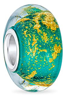 Bling Jewelry Murano Glas .925 Sterlingsilber Kern Grüner Transparenter Goldfolien Metallischer Abstandshalter Charme Perle Passt Europäisches Armband Für Frauen Teenager