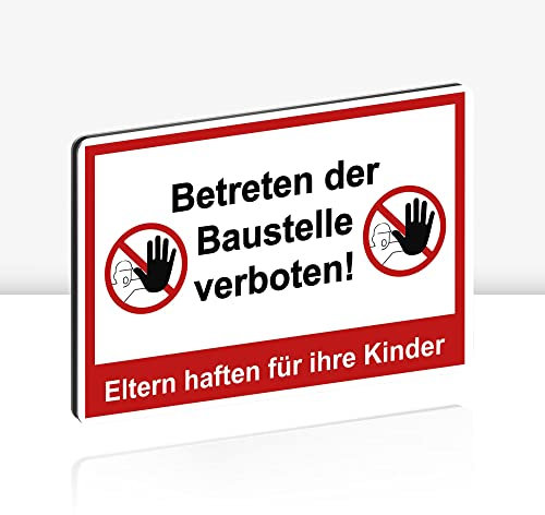 Betreten der Baustelle verboten Schild 30 x 20 cm Alu 3mm Alu-Dibond stabile Aluminiumverbundplatte Eltern haften für ihre Kinder ! mit UV-Schutz von STROBO