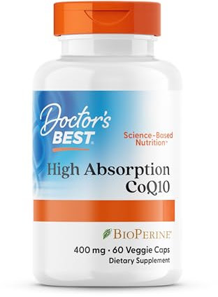 Doctor's Best, High Absorption CoQ10 avec Bioperine (Coenzyme Q10), 400mg, 60 Capsules végétaliennes, Testé en Laboratoire, Sans Gluten, Sans Soja, Végétarien