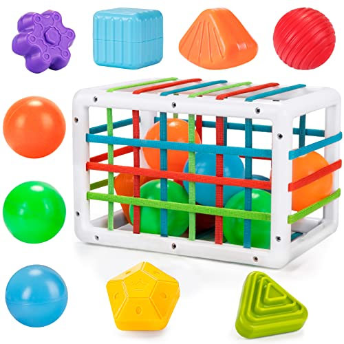 Montessori Spielzeug ab 6-12 Monate 1 2 3 Jahr, Spielzeug ab 1 Jahr Motorikspielzeug ab 10 Monate Form Sortierspielzeug mit 12 Blöcke Baby Sensorische Lernspielzeug für Kinder als Weihnacht Geschenk