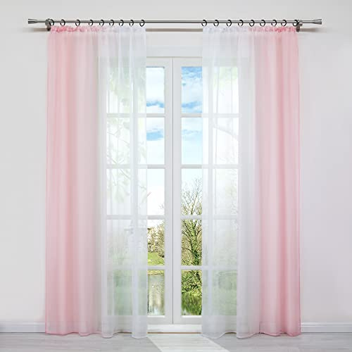 HongYa 2er-Pack Farbverlauf Gardinen Transparenter Voile Vorhänge Schals mit Kräuselband H/B 145/140 cm Rosa