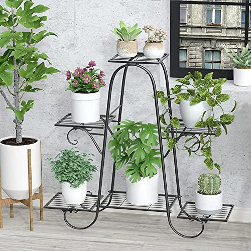 MYOYAY Plant Stand 6 Tier Metal Plant Stands for Indoor Outdoor Plants Multiple Tiered Tall Iron Plant Shelf, Black Plant Rack, Heavy Duty Flower Pot Holder for Corner, Patio, Living Room