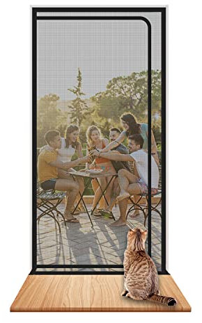 SHRRL Porte grillagée/barrière pour chat et chien, épaisse, pour porte de balcon - 110 cm x 220 cm - Pour salon, chambre, cuisine, terrasse, anti-griffures, avec fermeture éclair
