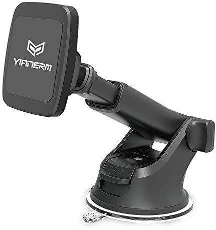 Yianerm Support Téléphone Voiture Magnétique, Ventouse Aimant Fort Universel Tableau de Bord Pare-Brise Support de Voiture avec Bras Télescopique Réglable Compatible avec Smartphones