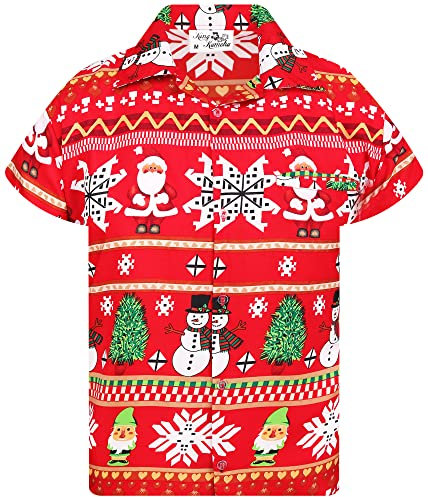 King Kameha Funky-Hawaii-Hemd, Weihnachten, Herren, Kurzarm, Christmas-Rows, Rot, 5XL