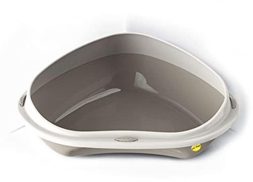 CAT CENTRE Grey Corner Large Cat Litter Tray 49cm Cats Detachable Rim Toilet Box Extra Deep Anti-Spillage Loo Easy Cleaning Durable Additional Privacy Kittens Safe Grey Collection