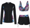 Women's Long Sleeve UV Sun Protection 3 Piece Rash Guard Side Adjustable Wetsuit Swimsuit Top with Boyshort