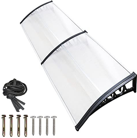 Vigevee Vordach für Haustür 300x100 cm Transparent Polycarbonat Pultbogenvordach Überdachung Haustürvordach Vordach Hauseingang Türdach für draußen Sonnenschutz Regenschutz