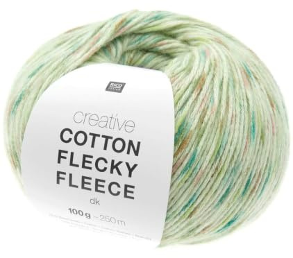 Rico Design 100g Creative Cotton Flecky Fleece dk - Farbe: 13 - grün - einfarbiger Flausch in den bedruckte Baumwollfäden hineingearbeitet sind