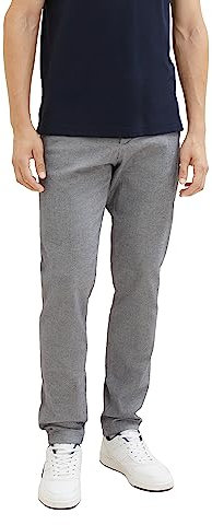 TOM TAILOR Herren 1037547 Slim Fit Chino Hose Aus Stretch Piqué Mit Gürtel, 32284 - White Navy Zig Zag Structure, 32W / 34L EU