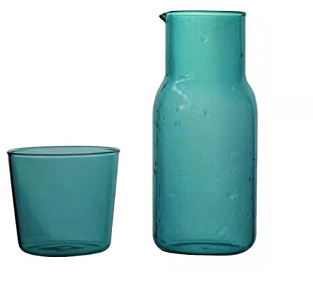 Sappiedear Nachttisch Glas Wasserkaraffe Set mit Tasse, Glaskaraffe mit Deckel Mundspülbecher für Schlafzimmer Badezimmer Saft Weinmilch
